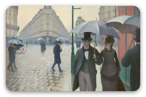 Paris, gade en regnvejrsdag - klistermærke til kort