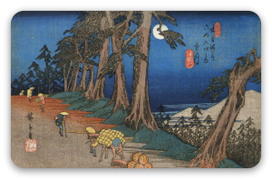 Hiroshige: Rejsende i måneskin - klistermærke til kort