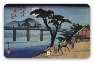 Hiroshige: Rytter over en bro - klistermærke til kort