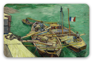 Kaj med mænd, der losser sandpramme (1888), Vincent van Gogh - klistermærke til kort